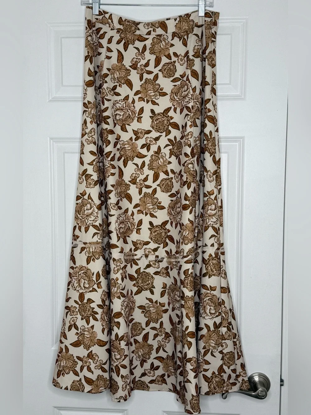 Neutral Floral Midi Skirt Romantic Cottagecore A-Line Skirt - Picture 1 of 12